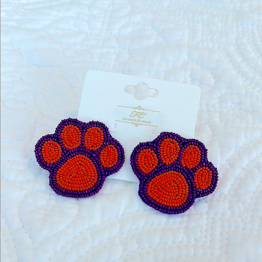 Clemson Paw Beaded Earrings